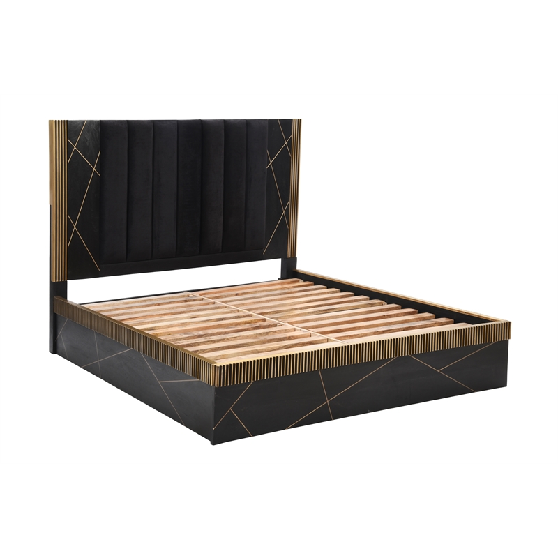 Pemberly Row Modern 5-Piece Wood King Bedroom Set in Black/Brass