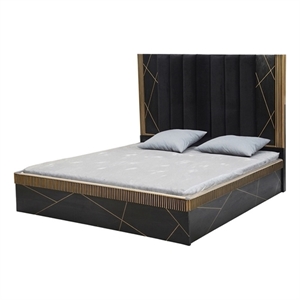 Pemberly Row Modern 5-Piece Wood King Bedroom Set in Black/Brass