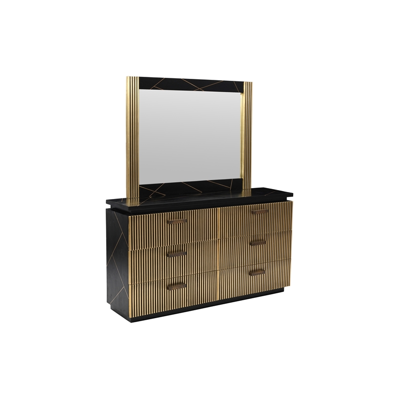 Pemberly Row Modern 5-Piece Wood King Bedroom Set in Black/Brass