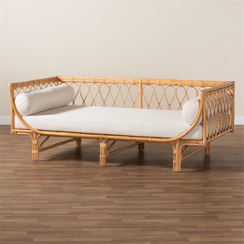 Pemberly Row Contemporary Bohemian Natural Brown Rattan Daybed