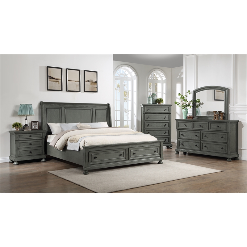 Pemberly Row Contemporary Mirror Made with Wood in Gray Finish