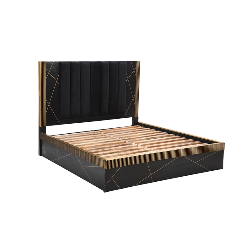 Pemberly Row Contemporary Queen Bed Made with Wood in Black/Gold