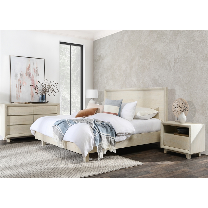 Pemberly Row Contemporary 1-Drawer Mango Wood Nightstand in Sand