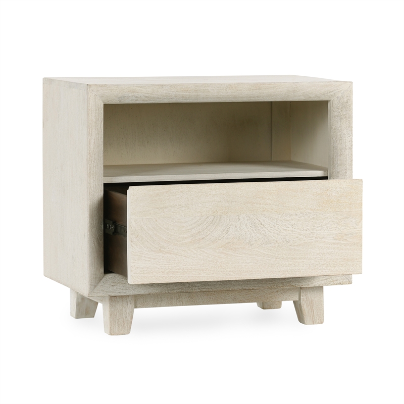 Pemberly Row Contemporary 1-Drawer Mango Wood Nightstand in Sand