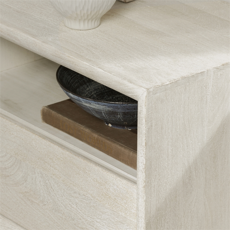Pemberly Row Contemporary 1-Drawer Mango Wood Nightstand in Sand