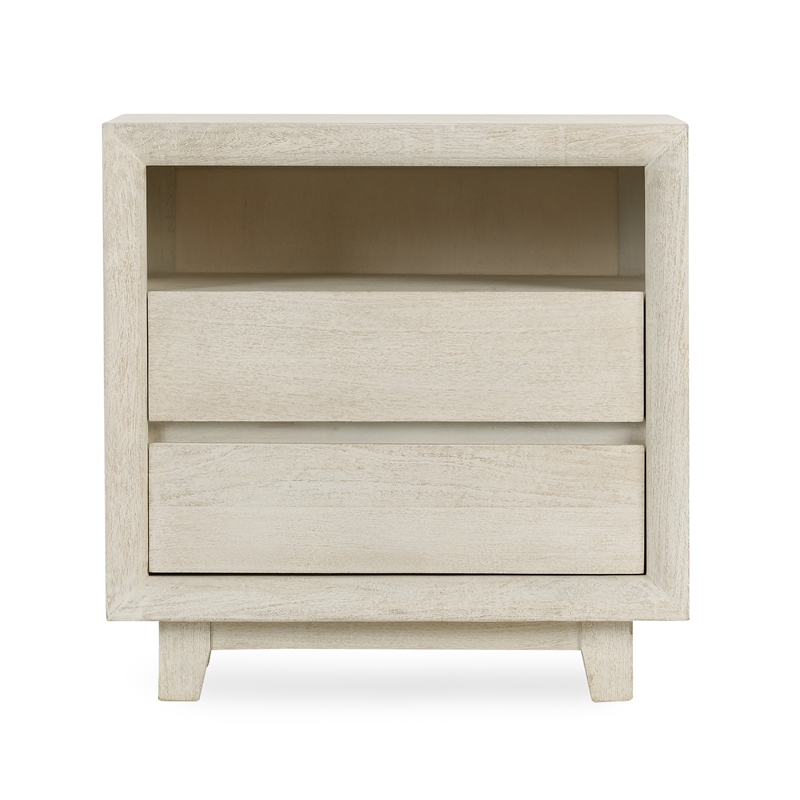 Pemberly Row Contemporary 2-Drawer Mango Wood Nightstand in Sand