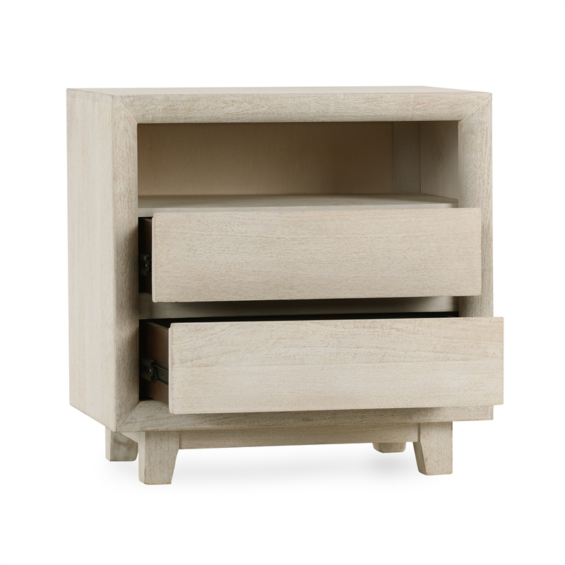 Pemberly Row Contemporary 2-Drawer Mango Wood Nightstand in Sand