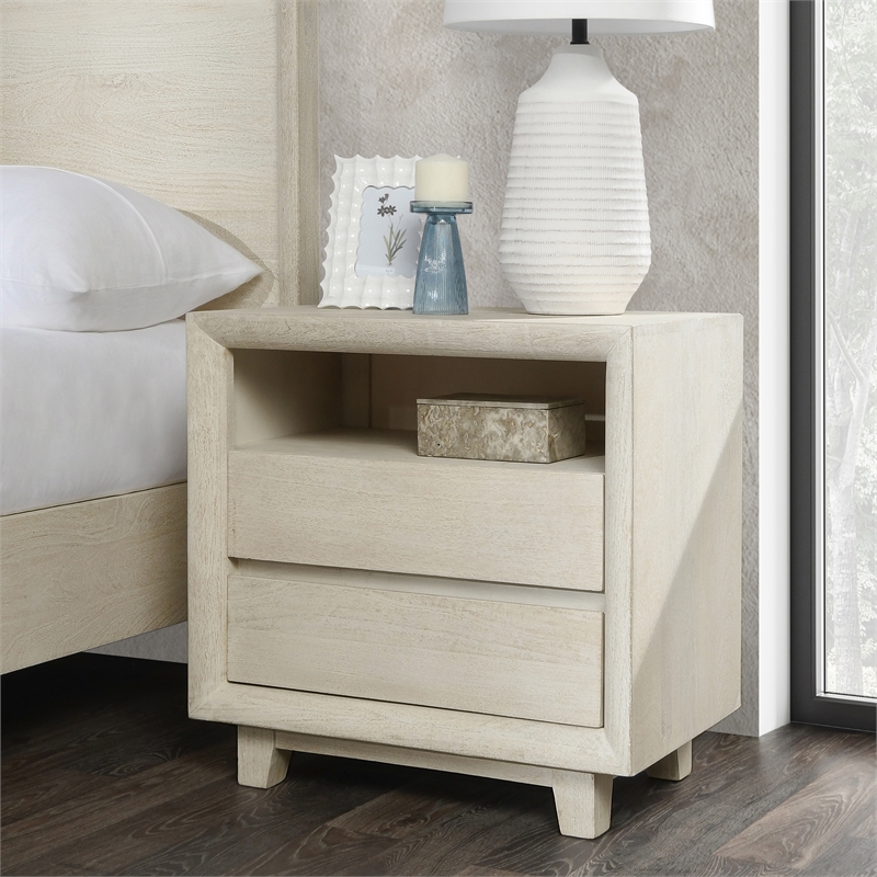 Pemberly Row Contemporary 2-Drawer Mango Wood Nightstand in Sand