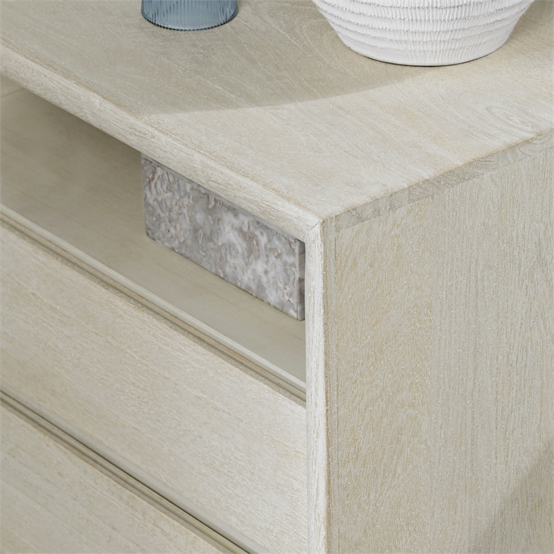 Pemberly Row Contemporary 2-Drawer Mango Wood Nightstand in Sand