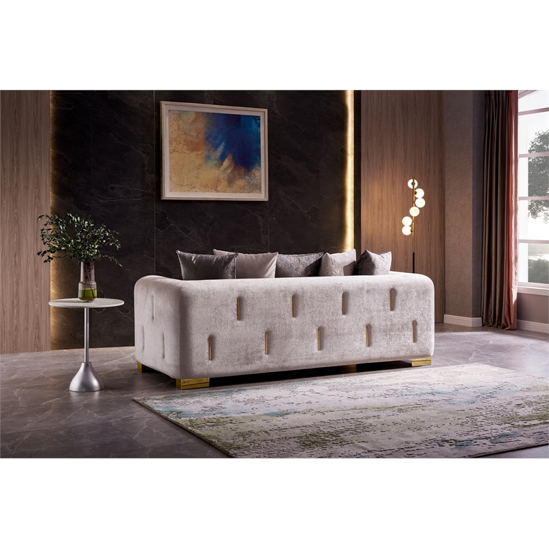Pemberly Row Modern Velvet Fabric Sofa Made With Wood in Beige