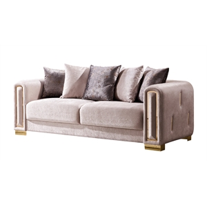 Pemberly Row Modern Velvet Fabric Sofa Made With Wood in Beige