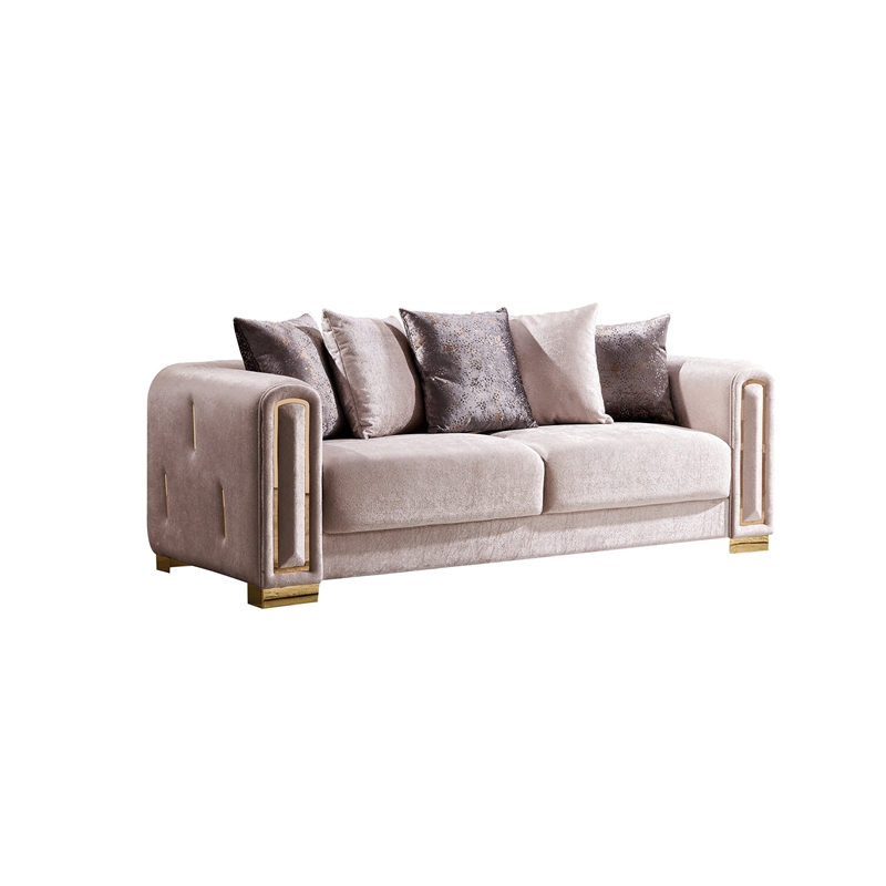 Pemberly Row Modern Velvet Fabric Sofa Made With Wood in Beige