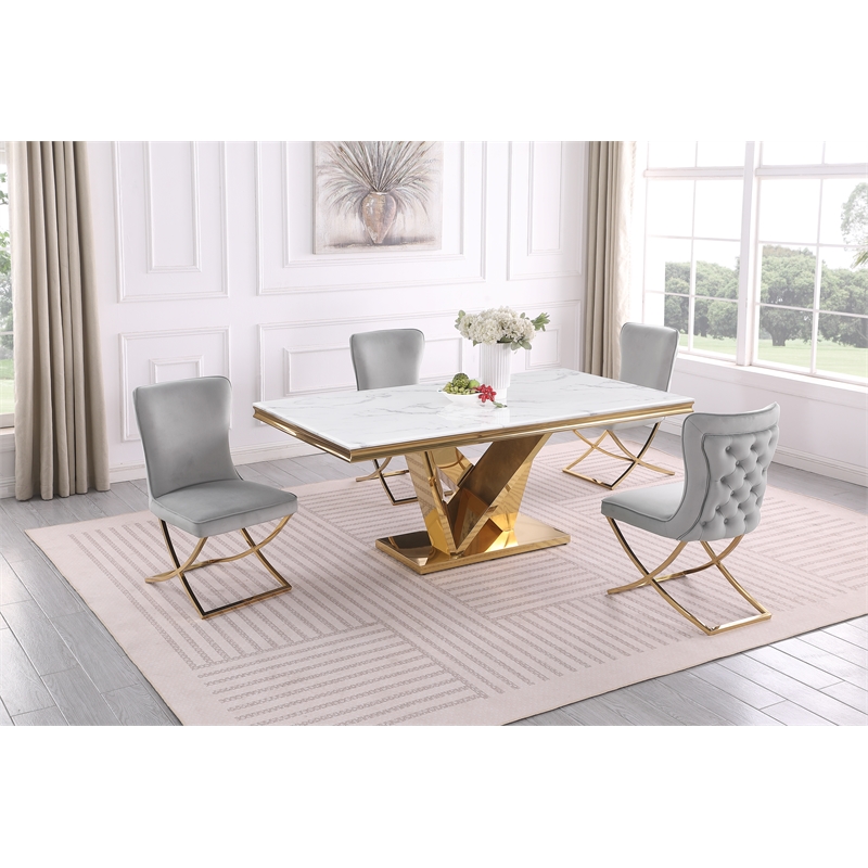 Pemberly Row Modern Gray/Gold Faux Marble Dining Set (5-piece)