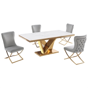 Pemberly Row Modern Gray/Gold Faux Marble Dining Set (5-piece)