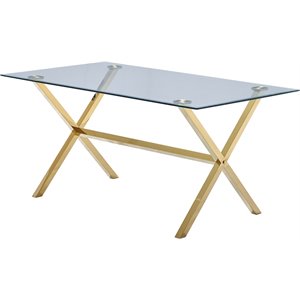 Pemberly Row Modern 63&quot Rectangular Metal Dining Table in Gold