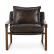 Pemberly Row Modern Brown Leather Accent Chair with Iron Frame