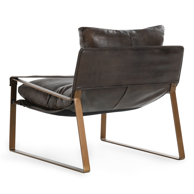 Pemberly Row Modern Brown Leather Accent Chair with Iron Frame