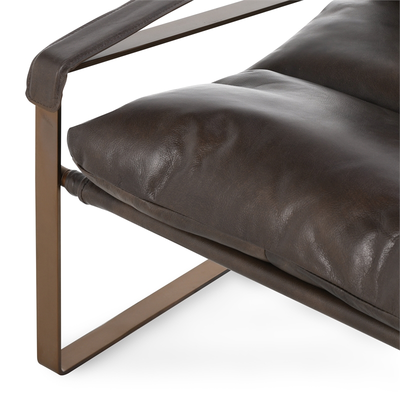 Pemberly Row Modern Brown Leather Accent Chair with Iron Frame