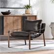 Pemberly Row Modern Brown Leather Accent Chair with Iron Frame