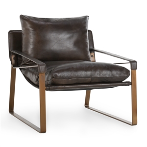 Pemberly Row Modern Brown Leather Accent Chair with Iron Frame