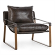 Pemberly Row Modern Brown Leather Accent Chair with Iron Frame