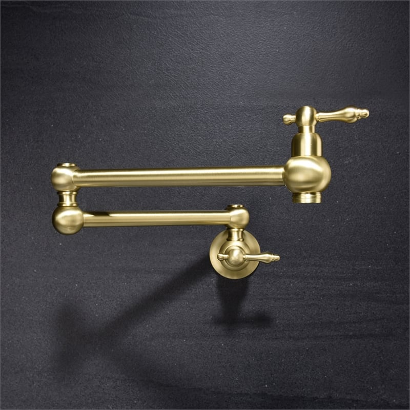 Pemberly Row Modern Pot Filler Faucet Brass Wall Mount in Gold