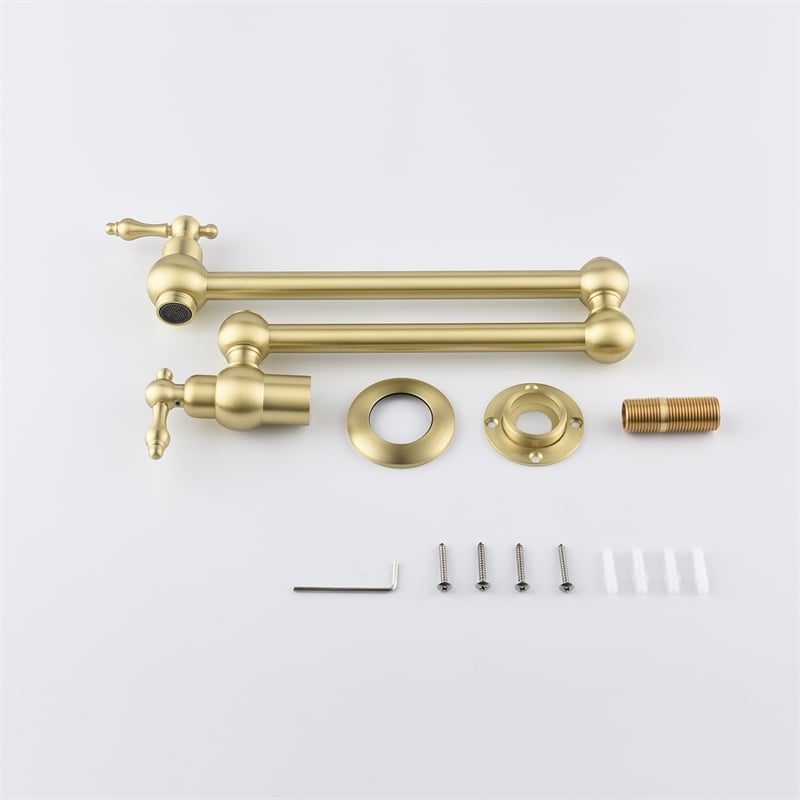 Pemberly Row Modern Pot Filler Faucet Brass Wall Mount in Gold