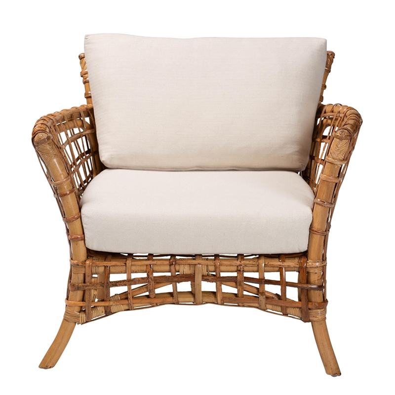 Pemberly Row Modern Bohemian Rattan Arm Chair in Natural Brown