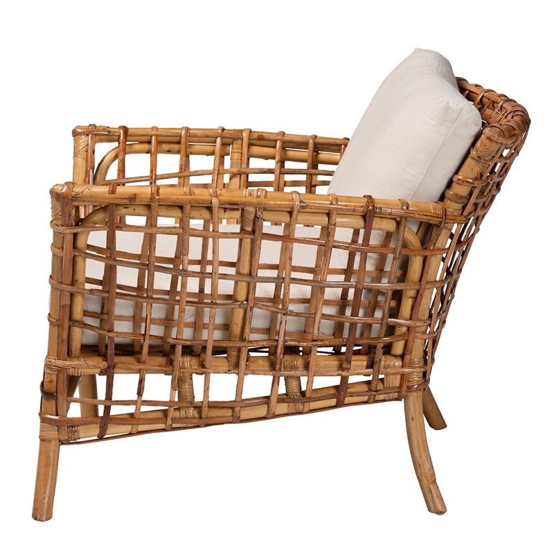 Pemberly Row Modern Bohemian Rattan Arm Chair in Natural Brown