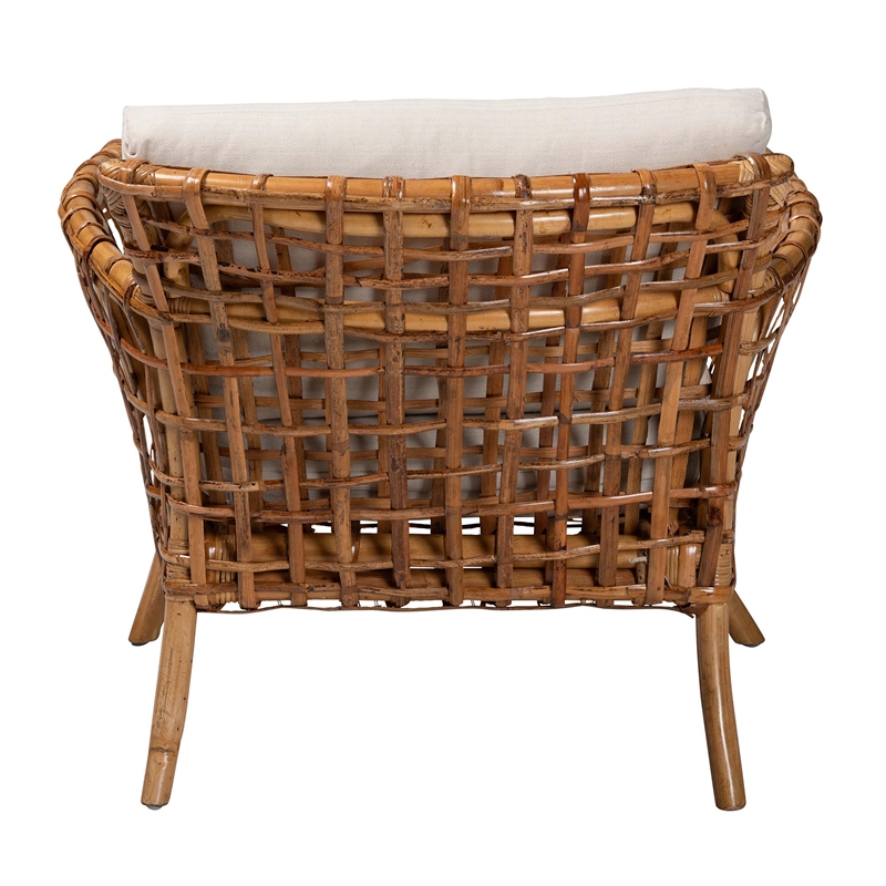 Pemberly Row Modern Bohemian Rattan Arm Chair in Natural Brown