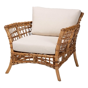 Pemberly Row Modern Bohemian Rattan Arm Chair in Natural Brown