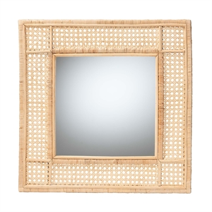 Pemberly Row Square Rattan Accent Wall Mirror in Natural Brown