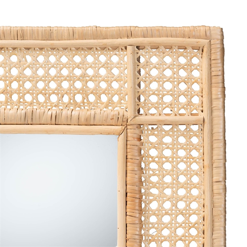 Pemberly Row Square Rattan Accent Wall Mirror in Natural Brown