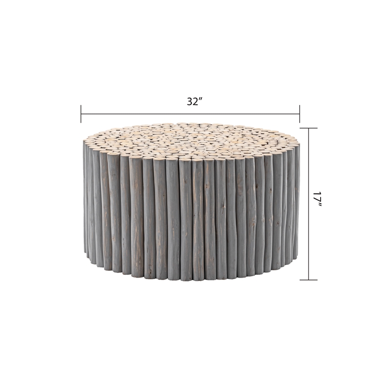 Pemberly Row Contemporary Jungle Wood Coffee Table in Gray Color