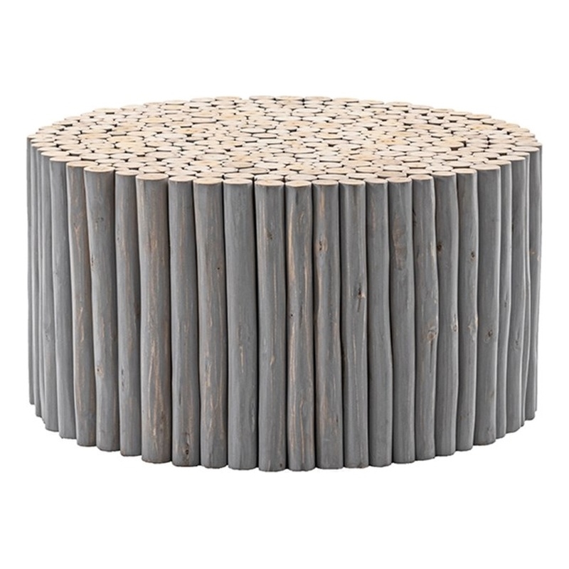 Pemberly Row Contemporary Jungle Wood Coffee Table in Gray Color