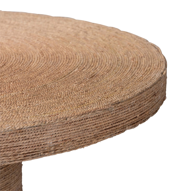 Pemberly Row Round Seagrass & Wood Dining Table in Natural Brown
