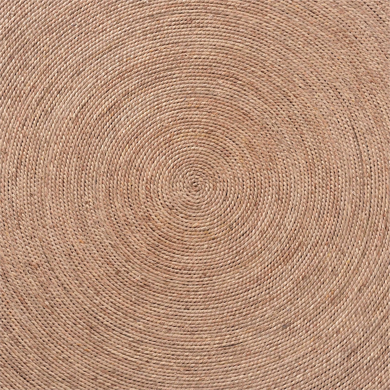 Pemberly Row Round Seagrass & Wood Dining Table in Natural Brown