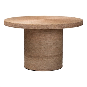 Pemberly Row Round Seagrass & Wood Dining Table in Natural Brown