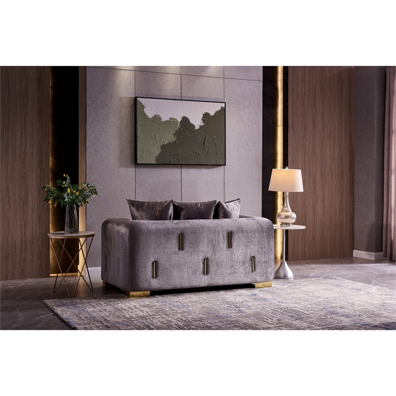 Pemberly Row Thick Velvet Fabric Loveseat Made With Wood in Gray