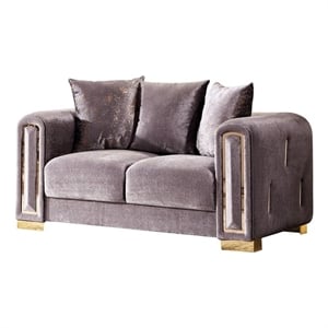 Pemberly Row Thick Velvet Fabric Loveseat Made With Wood in Gray