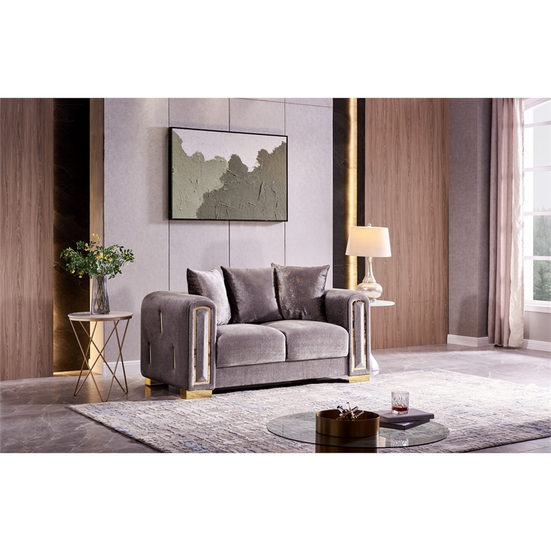 Pemberly Row Thick Velvet Fabric Loveseat Made With Wood in Gray