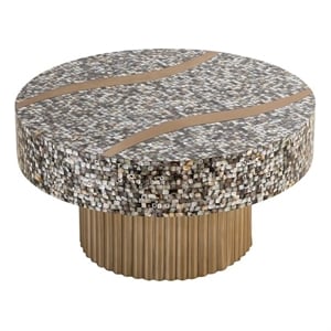 Pemberly Row Modern Coffee Table of Stainless Steel in Gold Color