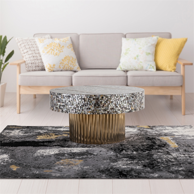 Pemberly Row Modern Coffee Table of Stainless Steel in Gold Color