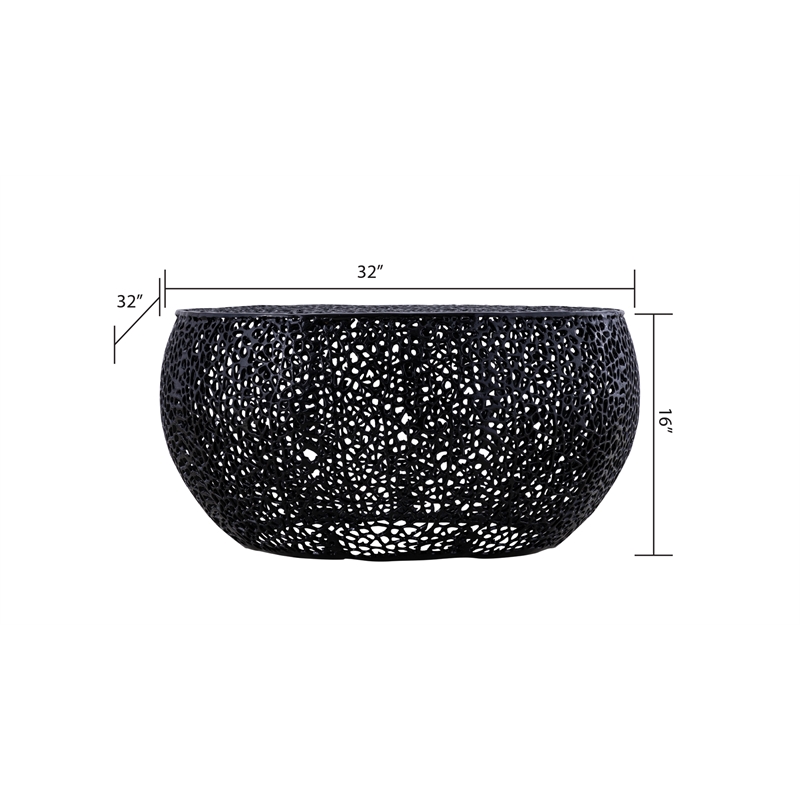 Pemberly Row Round Coffee Table Made with Aluminum in Black Color