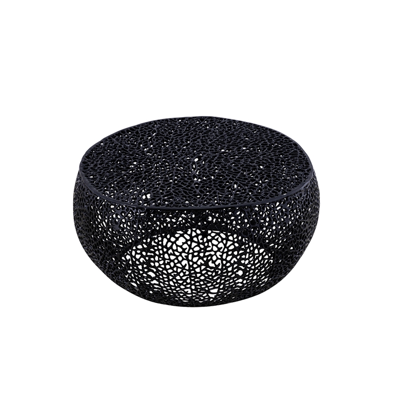 Pemberly Row Round Coffee Table Made with Aluminum in Black Color