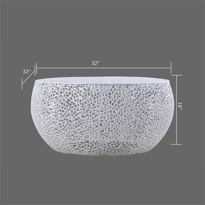 Pemberly Row Round Coffee Table Made with Aluminum in White Color