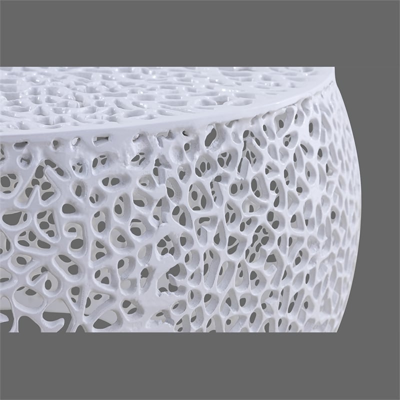 Pemberly Row Round Coffee Table Made with Aluminum in White Color