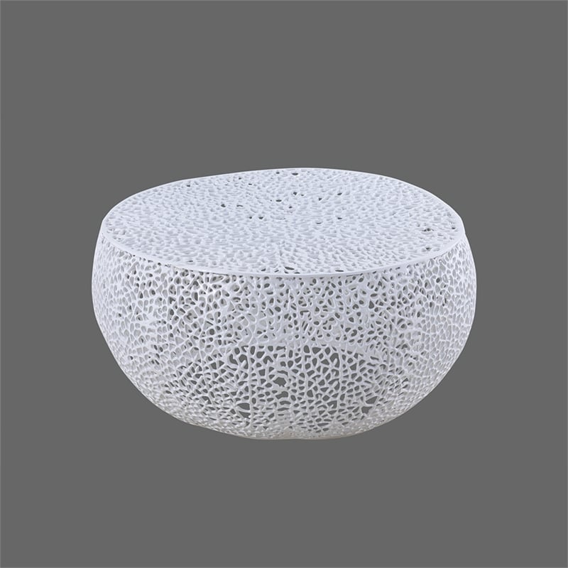 Pemberly Row Round Coffee Table Made with Aluminum in White Color