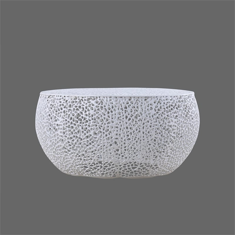 Pemberly Row Round Coffee Table Made with Aluminum in White Color