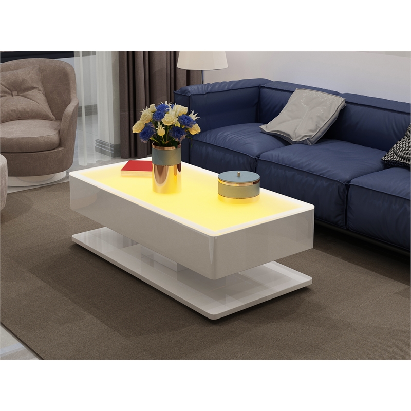 Pemberly Row Coffee Table with LED Lights Made with Wood in White